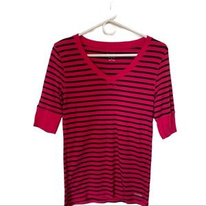Calvin Klein red & black striped Blouse size small